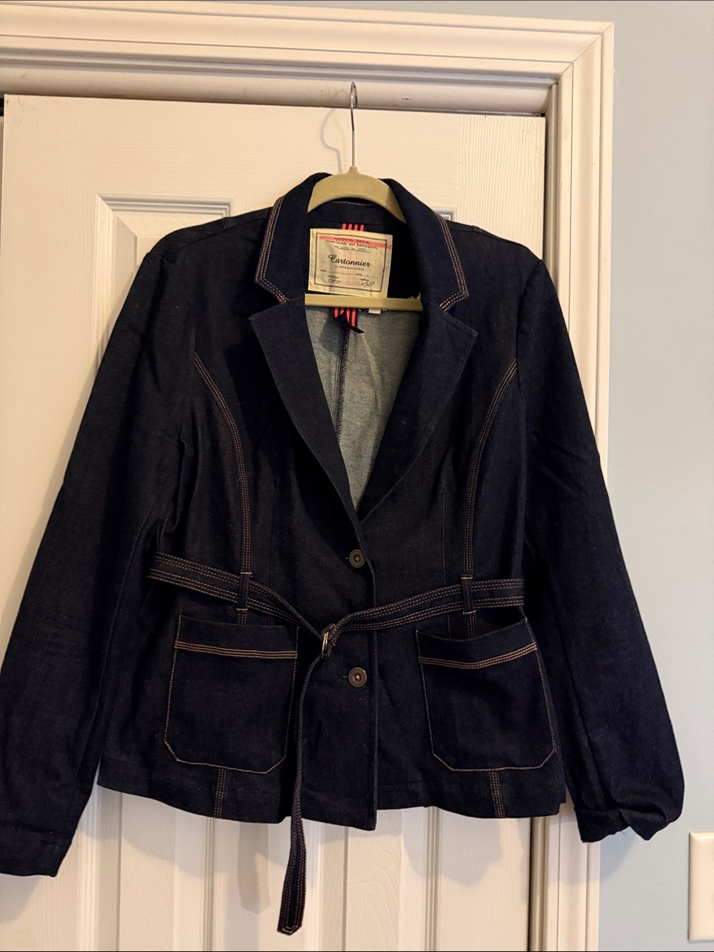 Cartonnier by Anthropology Denim Belted Blazer Jacket - Navy